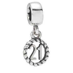 PANDORA 21 Dangle Authentic Sterling Silver Birthday Adulthood Special Gift